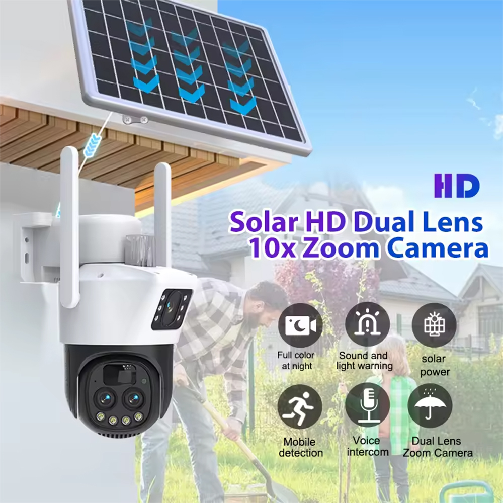 2K с двумя объективами и двумя экранами V380 Pro Приложение 8 Вт Панель 4G Солнечная камера с PIR-детектором Автоматическое отслеживание человека