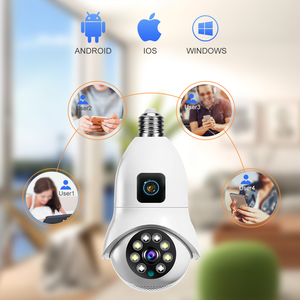 4-мегапиксельная WiFi-камера Безопасная сетевая IP-лампа WiFi-камера с поворотным креплением IP 6-мегапиксельная，ICSEE 3-мегапиксельная 6-мегапиксельная внутренняя WiFi-камера с двумя объективами