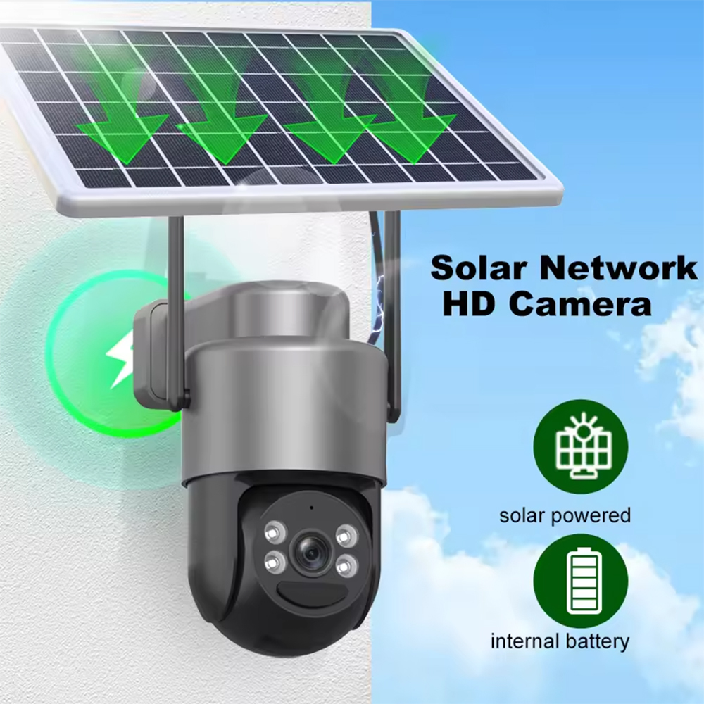 4-мегапиксельная беспроводная панорамная WiFi-камера для наружной установки с солнечной батареей, цветным ночным видением и PIR-сигнализацией