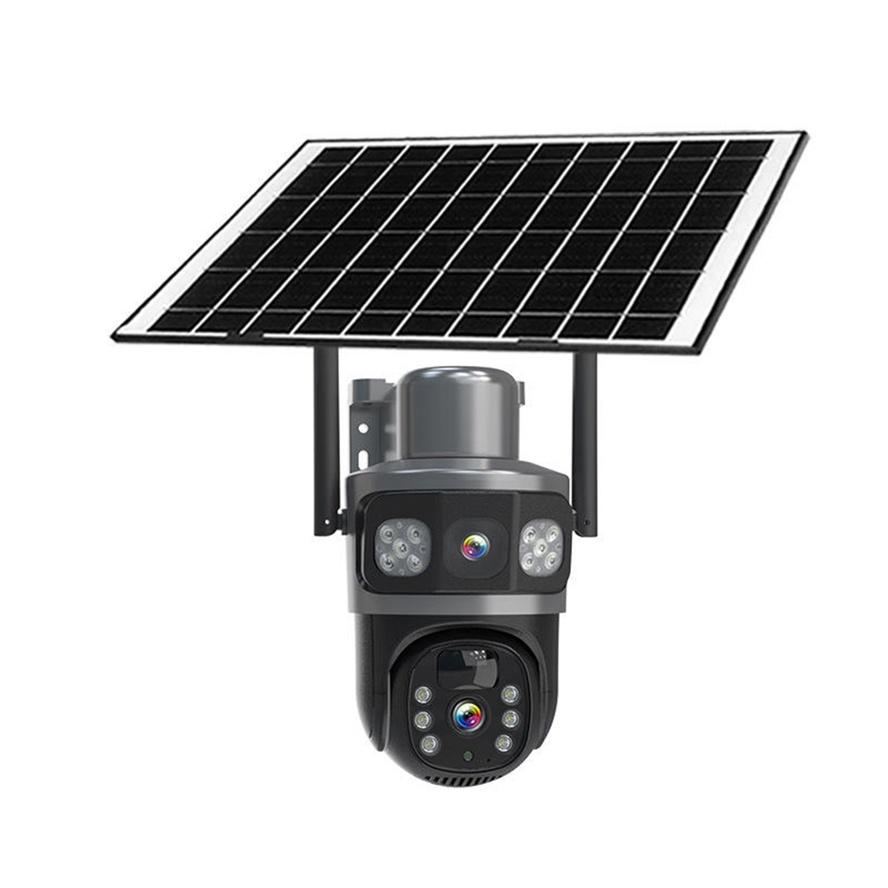 4G SIM-карта для фермы, солнечная камера PTZ с поворотом на 360 градусов и детектором движения, 8-мегапиксельная камера с двумя объективами для улицы, питание от солнечной батаре