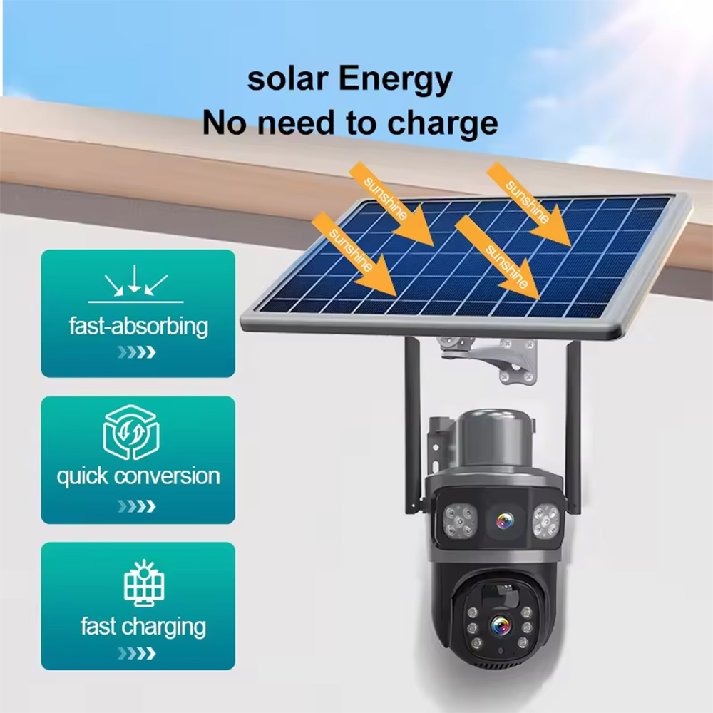 4G SIM-карта для фермы, солнечная камера PTZ с поворотом на 360 градусов и детектором движения, 8-мегапиксельная камера с двумя объективами для улицы, питание от солнечной батаре