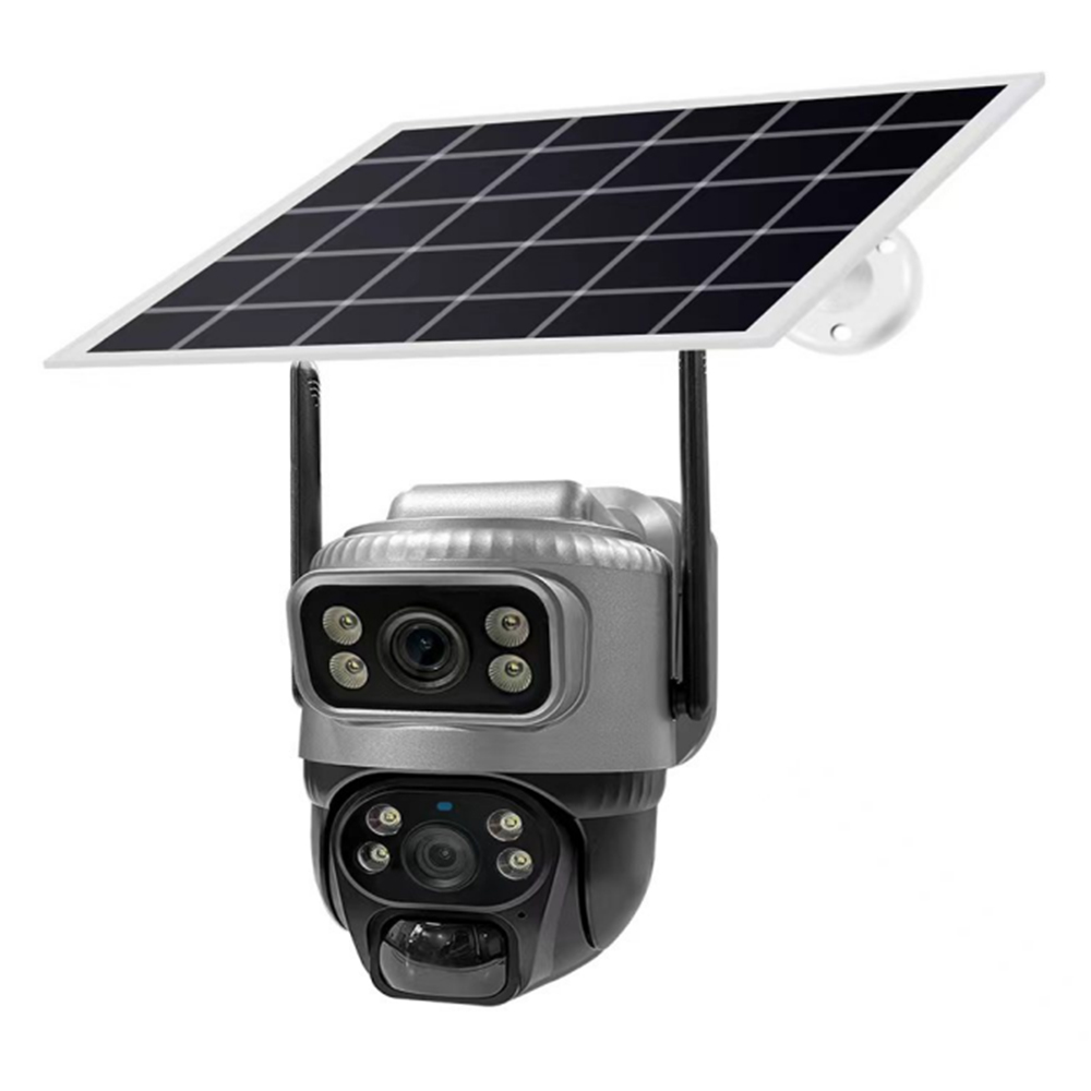 4K-камера видеонаблюдения с двумя объективами и солнечной батареей, 5-ваттная солнечная панель, аккумулятор емкостью 8000 мАч, солнечная камера видеонаблюдения с низким энергопотреблением