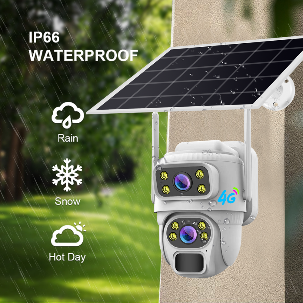 4K-камера видеонаблюдения с двумя объективами и солнечной батареей, 5-ваттная солнечная панель, аккумулятор емкостью 8000 мАч, солнечная камера видеонаблюдения с низким энергопотреблением