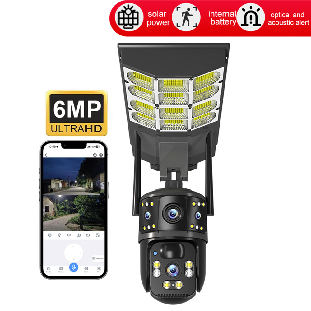6-мегапиксельная камера видеонаблюдения для улиц, с двумя объективами, поворотом на 360 градусов, детектором движения, двусторонней связью, 4G SIM-картой, PTZ-камерой видеонаблюдения на солнечной батарее.