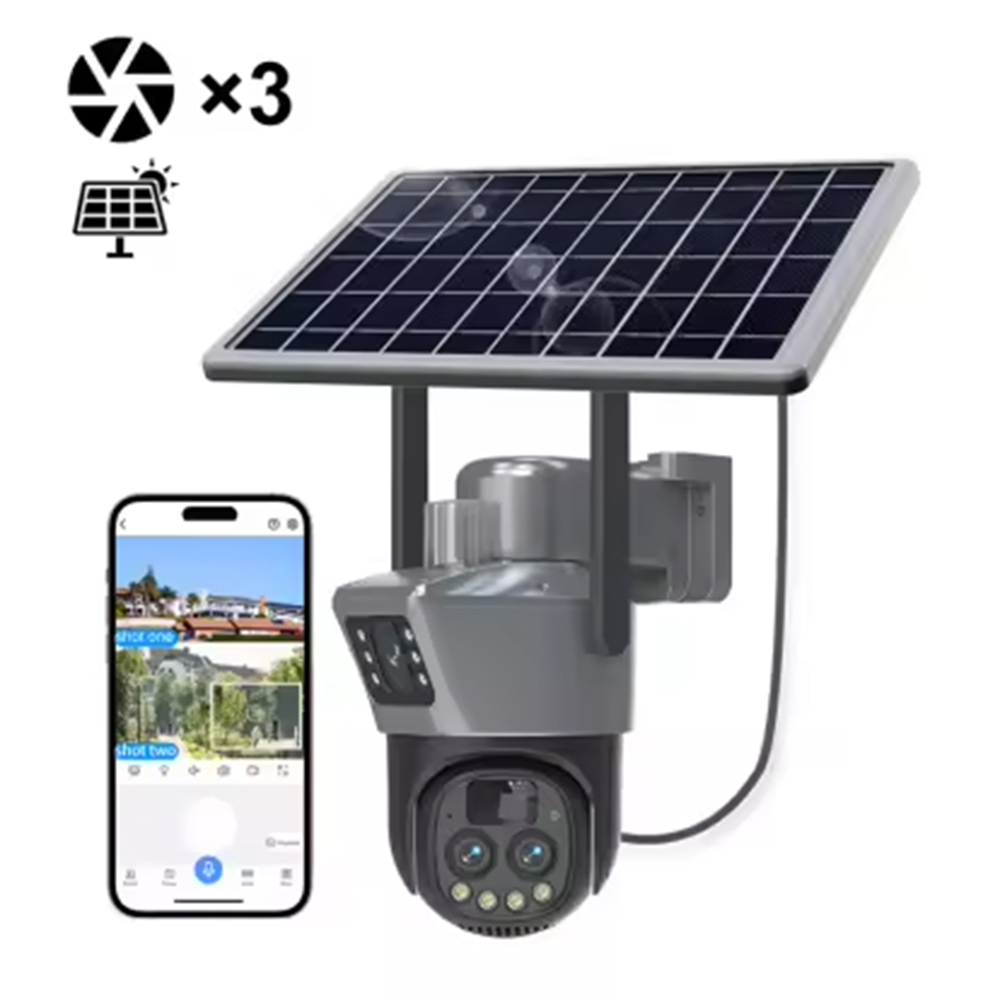 6-мегапиксельная наружная камера с двумя объективами, 360-градусным обзором, WiFi, датчиком движения, 8000 мАч, двумя панелями солнечных батарей и 4G-модулем для видеонаблюдения.