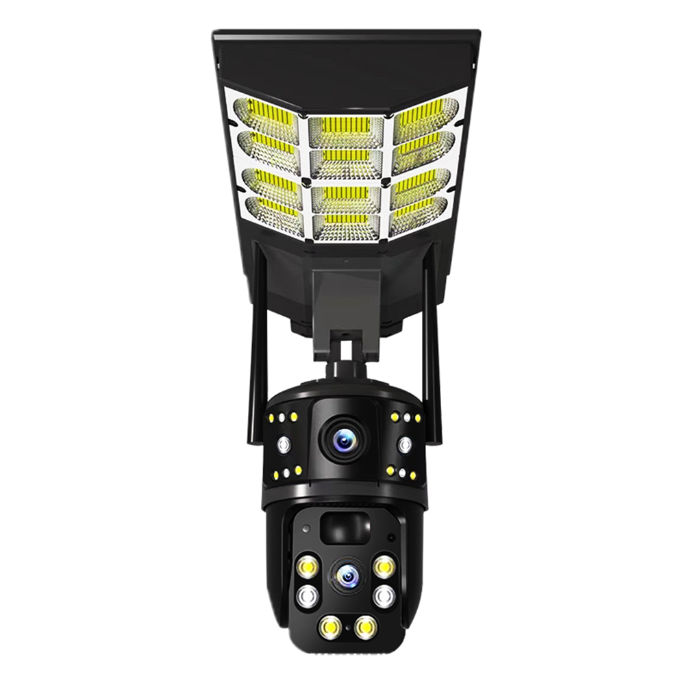 6-мегапиксельная уличная камера видеонаблюдения с двумя объективами, поворотом на 360 градусов, детектором движения, двусторонней связью, 4G SIM-картой и PTZ-функцией. Солнечная камера видеонаблюдения.