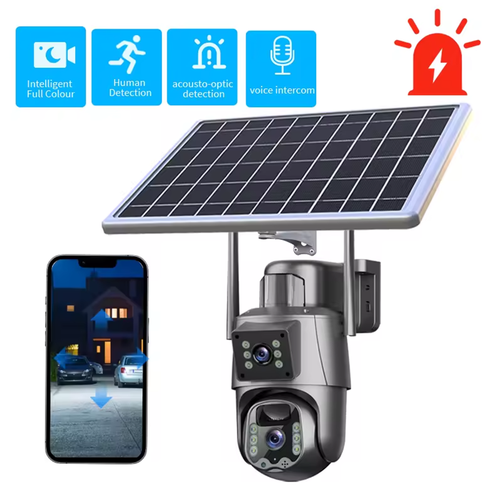 6MP V380pro наружная камера видеонаблюдения с двумя объективами, 4G, водонепроницаемая, с автоматическим отслеживанием движения и сигнализацией, 4G, солнечная камера