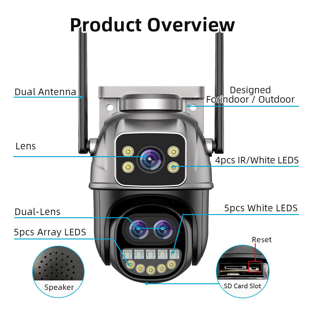 ICSEE 9-мегапиксельная беспроводная PTZ-камера с 8-кратным оптическим зумом и двумя объективами, двусторонняя наружная 6-мегапиксельная камера с двумя объективами и двумя экранами, WiFi, 8-кратный зум, два объектива