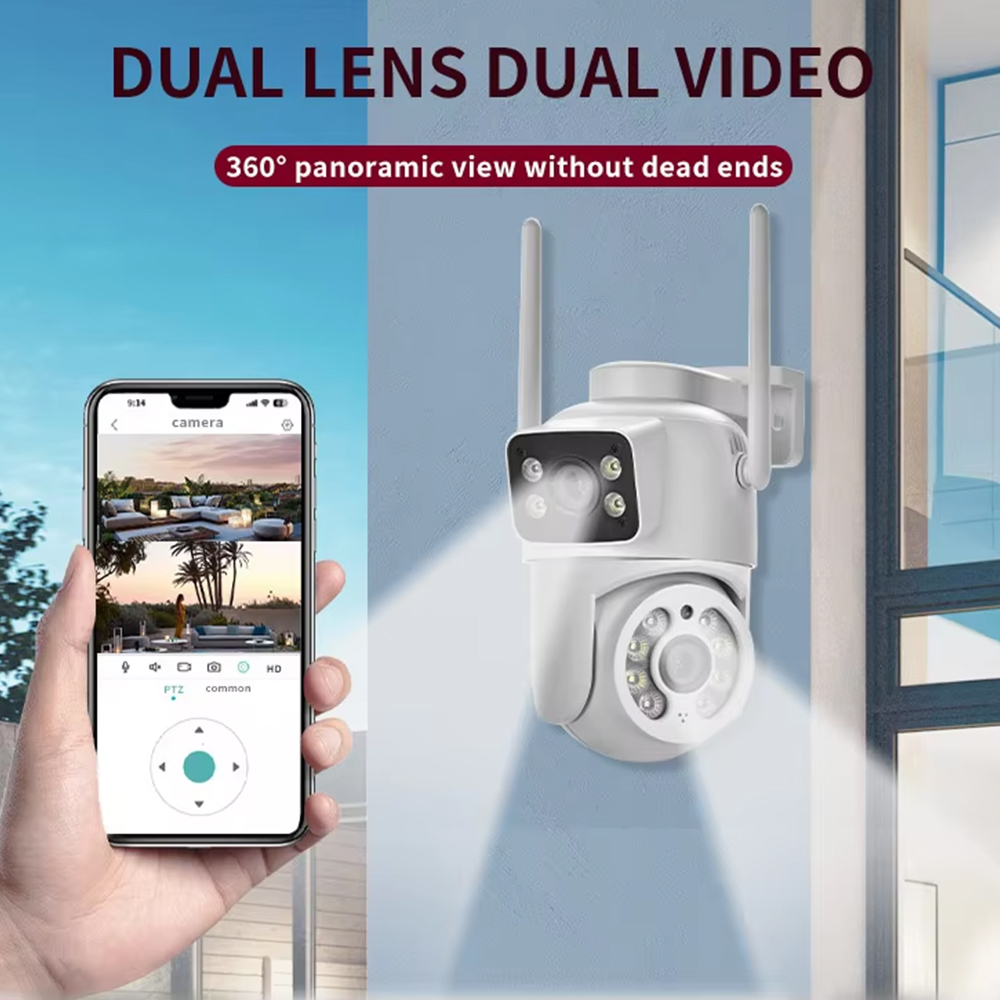 ICSEE наружная беспроводная IP-камера CCTV с двумя объективами, ICSEE WiFi-камера с двумя объективами, 4K сетевая камера PTZ с двумя объективами для систем безопасности