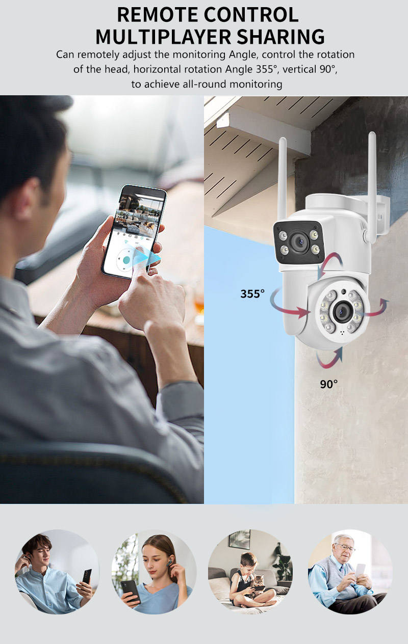 ICSEE наружная беспроводная IP-камера CCTV с двумя объективами, ICSEE WiFi-камера с двумя объективами, 4K сетевая камера PTZ с двумя