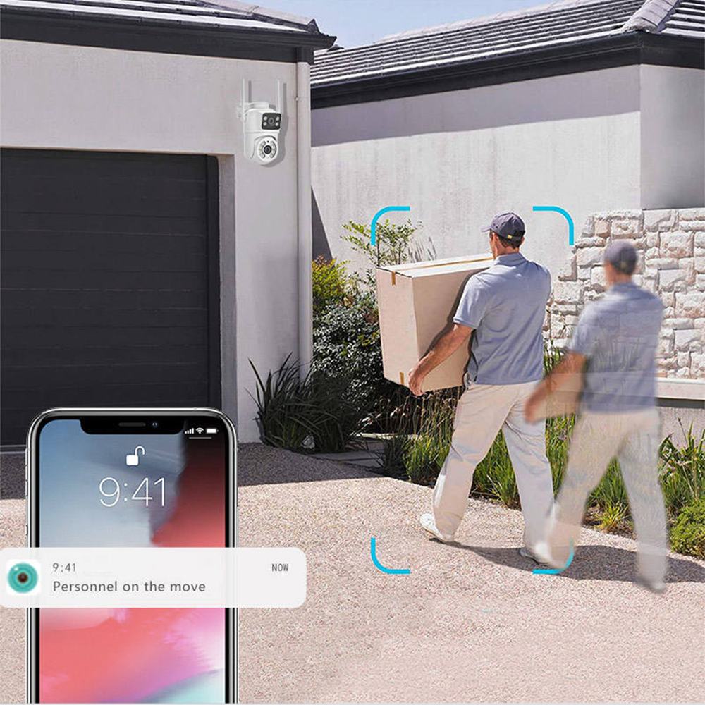 ICSEE наружная беспроводная IP-камера CCTV с двумя объективами, ICSEE WiFi-камера с двумя объективами, 4K сетевая камера PTZ с двумя объективами для систем безопасности