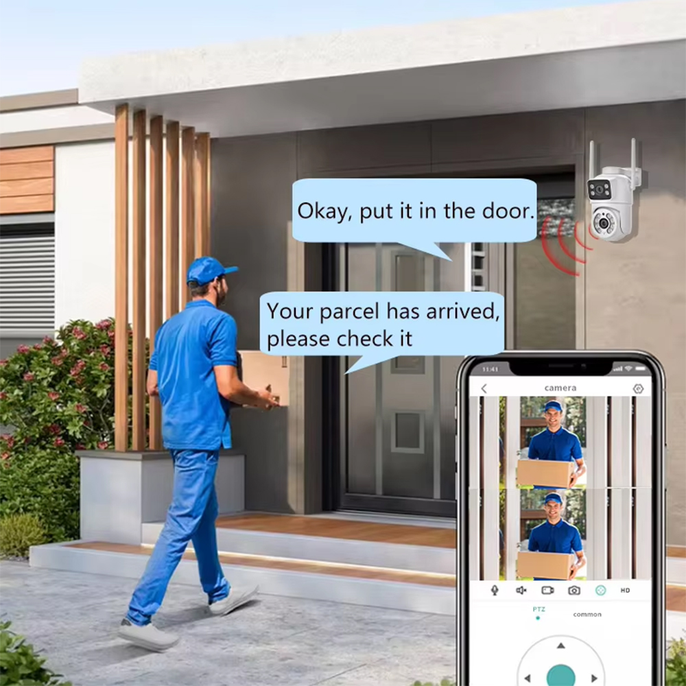 ICSEE наружная беспроводная IP-камера CCTV с двумя объективами, ICSEE WiFi-камера с двумя объективами, 4K сетевая камера PTZ с двумя объективами для систем безопасности