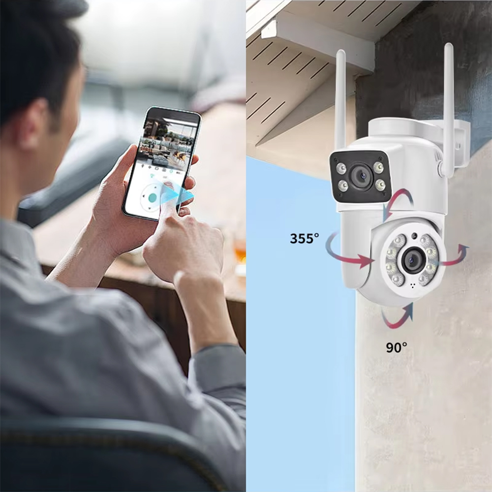 ICSEE наружная беспроводная IP-камера CCTV с двумя объективами, ICSEE WiFi-камера с двумя объективами, 4K сетевая камера PTZ с двумя объективами для систем безопасности