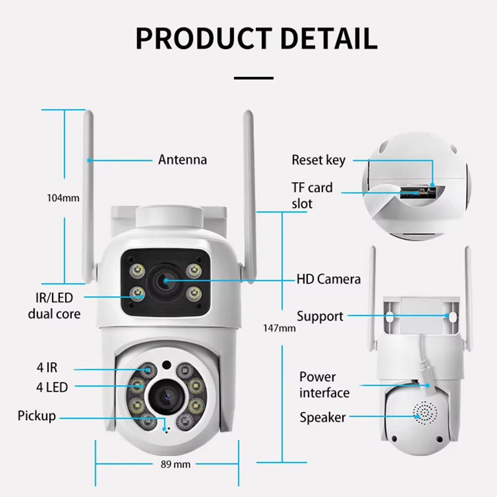 ICSEE наружная беспроводная IP-камера CCTV с двумя объективами, ICSEE WiFi-камера с двумя объективами, 4K сетевая камера PTZ с двумя объективами для систем безопасности