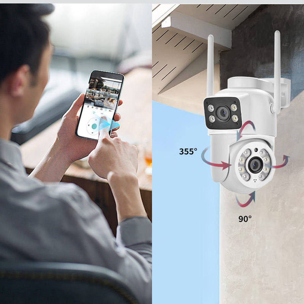 ICSEE наружная беспроводная IP-камера CCTV с двумя объективами, ICSEE WiFi-камера с двумя объективами, 4K сетевая камера PTZ с двумя объективами для систем безопасности