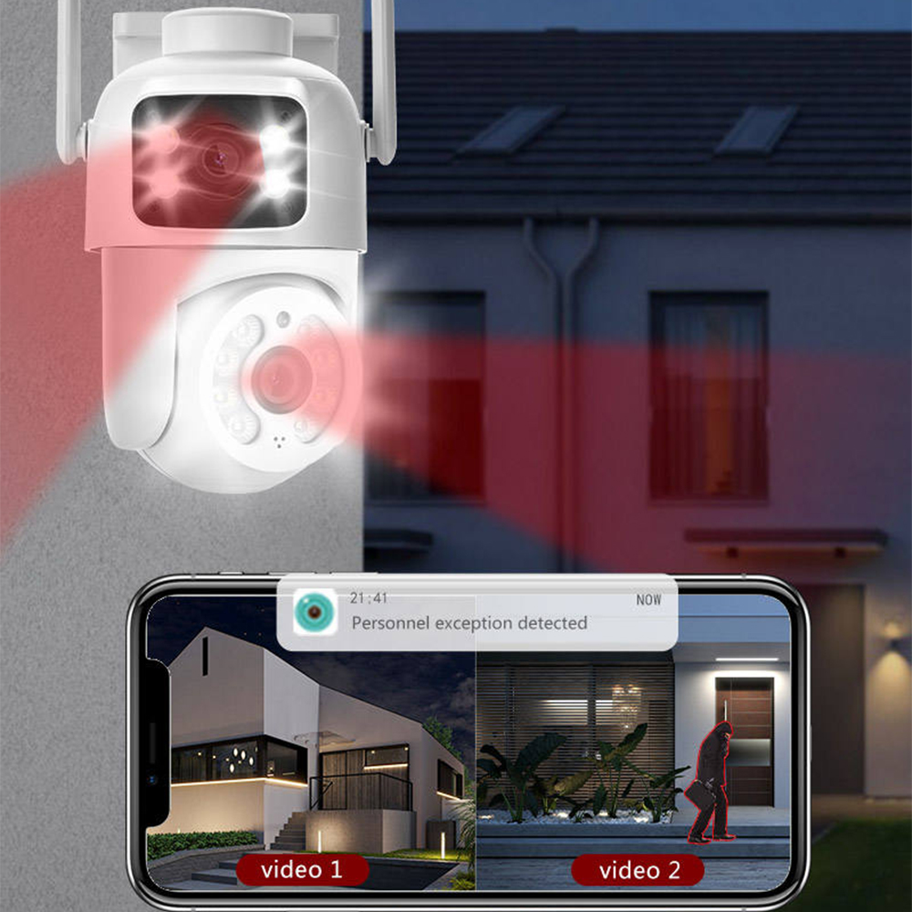 ICSEE наружная беспроводная IP-камера CCTV с двумя объективами, ICSEE WiFi-камера с двумя объективами, 4K сетевая камера PTZ с двумя объективами для систем безопасности