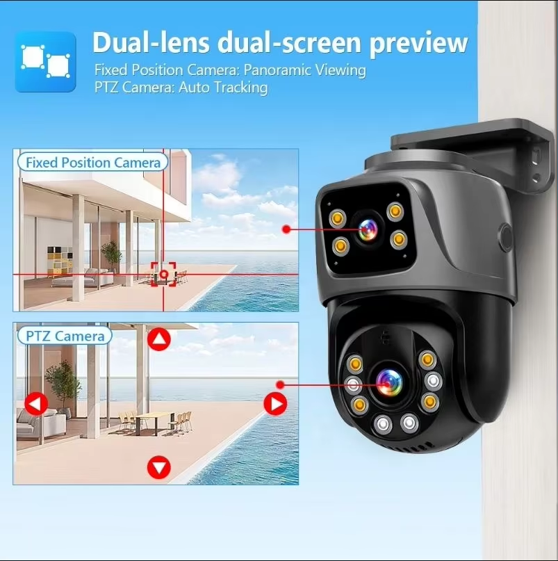 ICSee 6-мегапиксельная наружная POE-камера, водонепроницаемая XMeye с двусторонней аудиосвязью, POE, двумя объективами и PTZ-функцией (10)