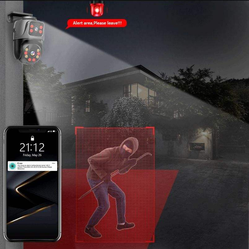 ICSee 6-мегапиксельная наружная POE-камера, водонепроницаемая XMeye с двусторонней аудиосвязью, POE, двумя объективами и PTZ-функцией (2)