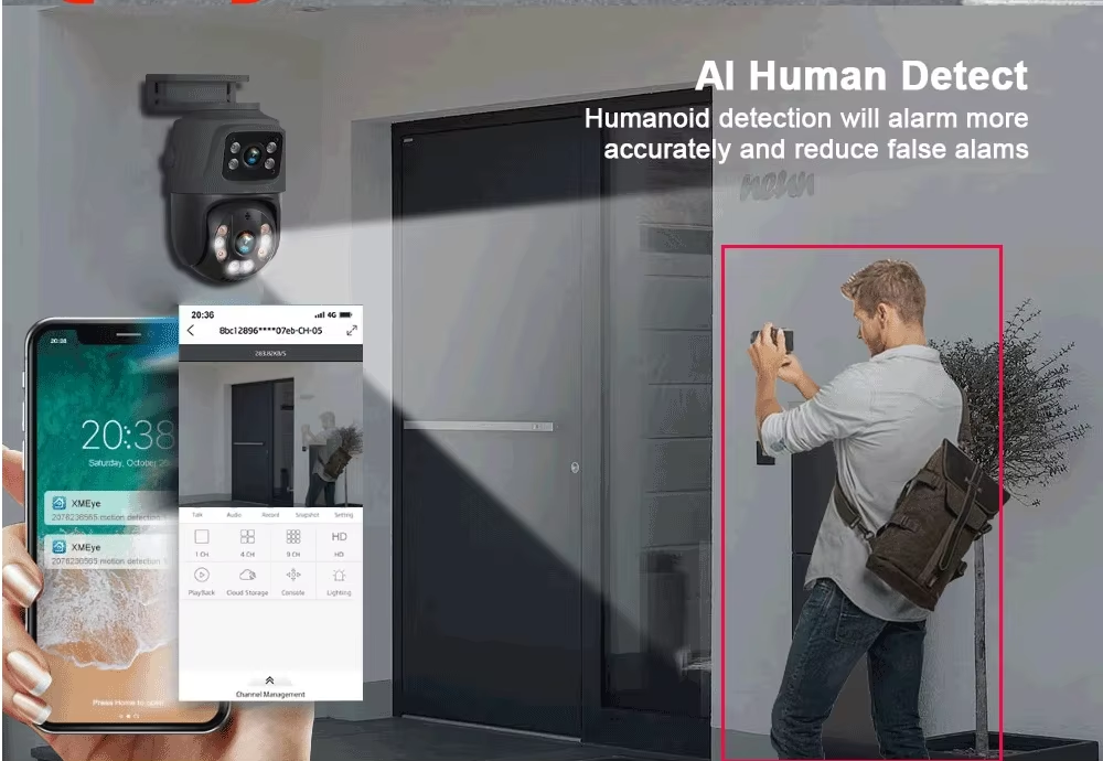 ICSee 6-мегапиксельная наружная POE-камера, водонепроницаемая XMeye с двусторонней аудиосвязью, POE, двумя объективами и PTZ-функцией (6)