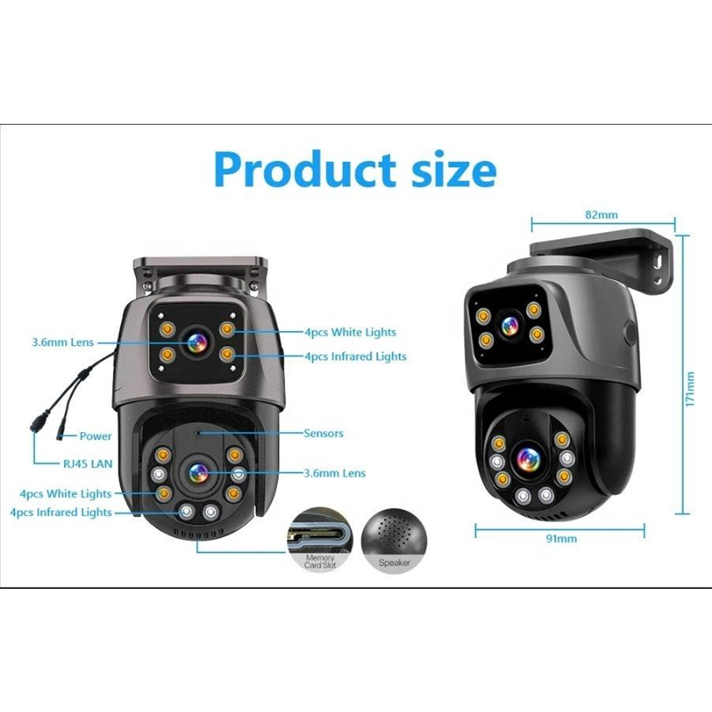 ICSee 6-мегапиксельная наружная POE-камера, водонепроницаемая XMeye с двусторонней аудиосвязью, POE, двумя объективами и PTZ-функцией