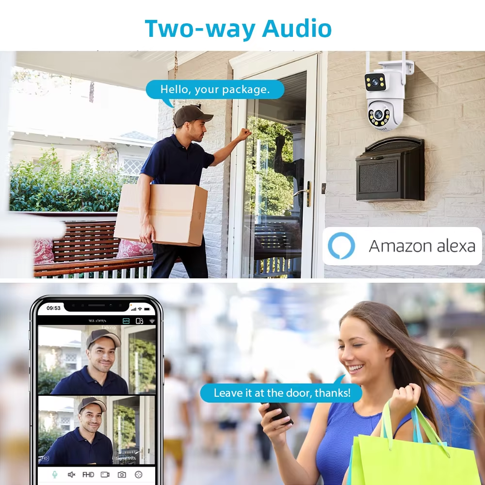 ICsee 6-мегапиксельная беспроводная PTZ-камера с двумя объективами для наружного использования, сетевая камера безопасности (4)