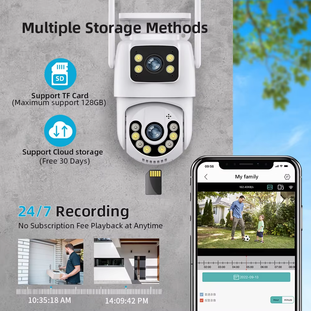 ICsee 6-мегапиксельная беспроводная PTZ-камера с двумя объективами для наружного использования, сетевая камера безопасности с двумя объективами и WiFi, CCTV 6-мегапиксельная IP-камера безопасности с двумя объективами и разрешением 4K