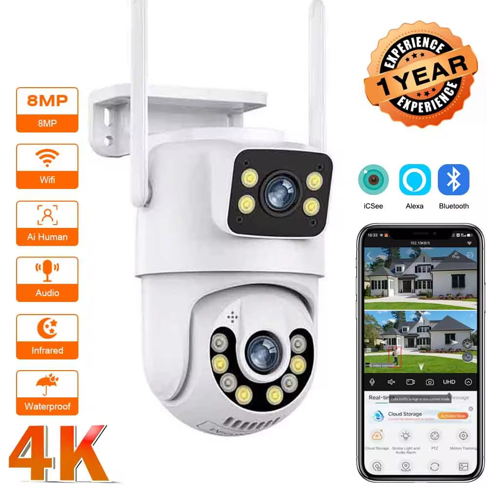 ICsee 6-мегапиксельная беспроводная камера с двумя объективами для наружного использования CCTV WiFi с двумя шаровыми камерами для видеонаблюдения 2K с двумя объективами PTZ WiFi сетевая камера IP
