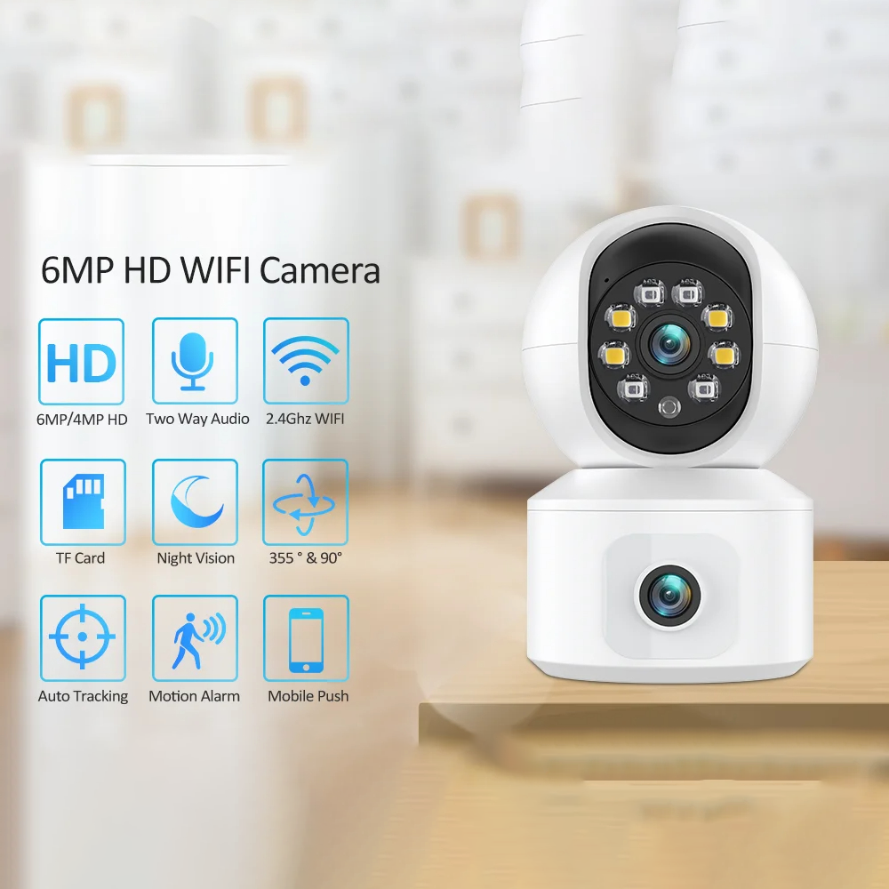 ICsee 6-мегапиксельная двойная камера для внутреннего наблюдения за младенцами с PTZ, сетевая беспроводная камера для младенцев с двусторонней аудиосвязью, 4-мегапиксельная камера для младенцев с， и двойной камерой