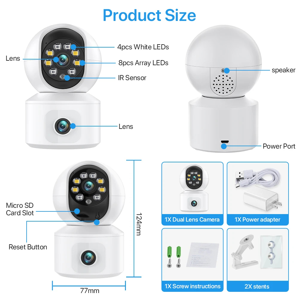 ICsee 6-мегапиксельная двойная камера для внутреннего наблюдения за младенцами с PTZ, сетевая беспроводная камера для младенцев с двусторонней аудиосвязью, 4-мегапиксельная камера для младенцев с， и двойной камерой