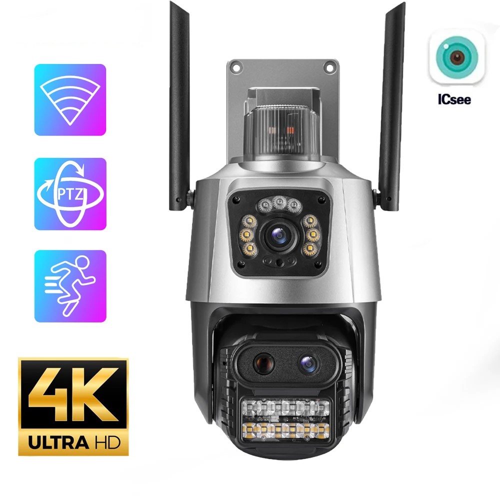 ICsee 9-мегапиксельная 6-мегапиксельная наружная сетевая камера с двумя объективами и WiFi, WiFi, карта памяти 128 ГБ, PTZ-камера безопасности, беспроводная камера видеонаблюдения с двумя объективами