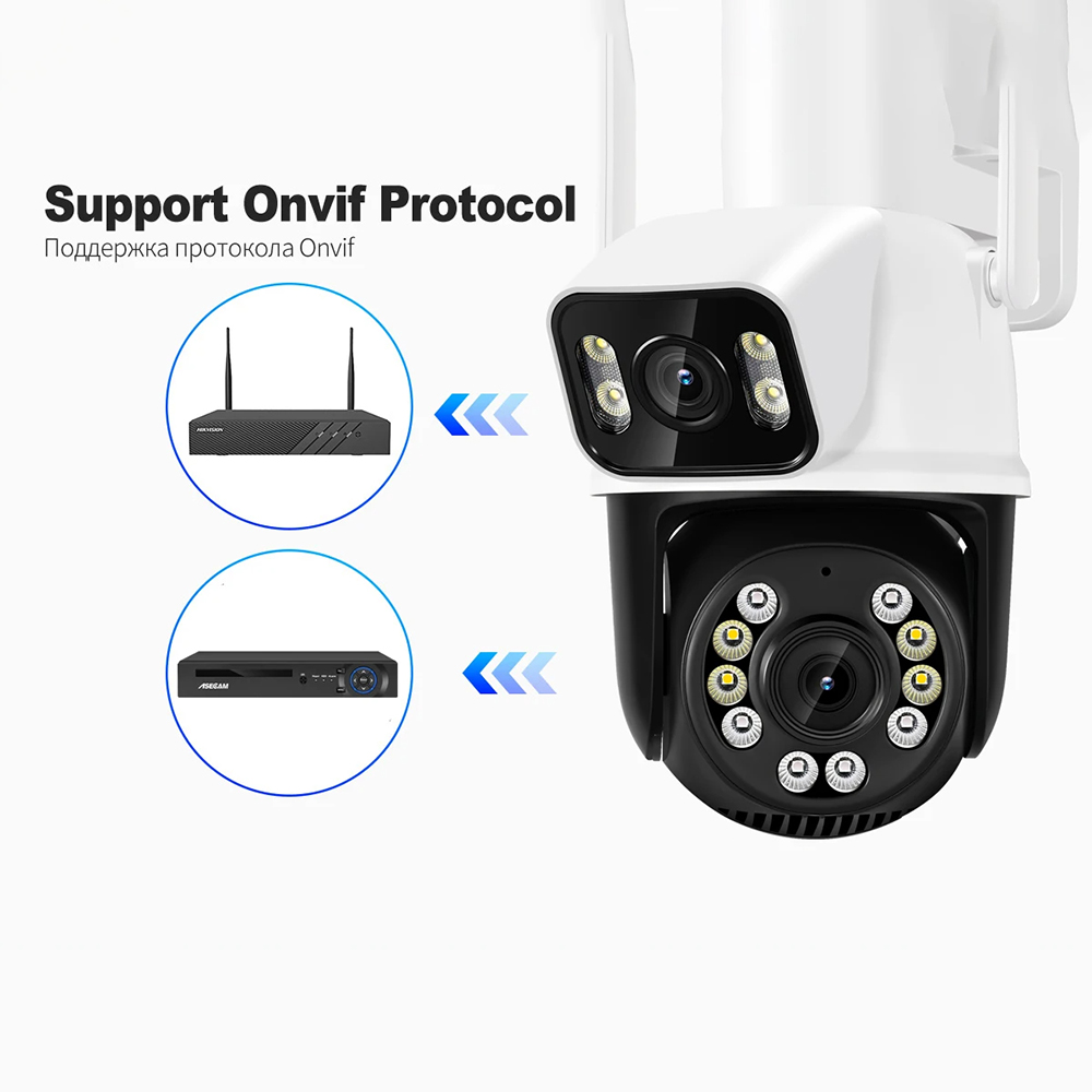 ICsee Outdoor 6-мегапиксельная беспроводная сетевая камера PTZ с двумя объективами IP 6-мегапиксельная камера безопасности с отслеживанием WiFi Мини-сетевая камера с двумя объективами