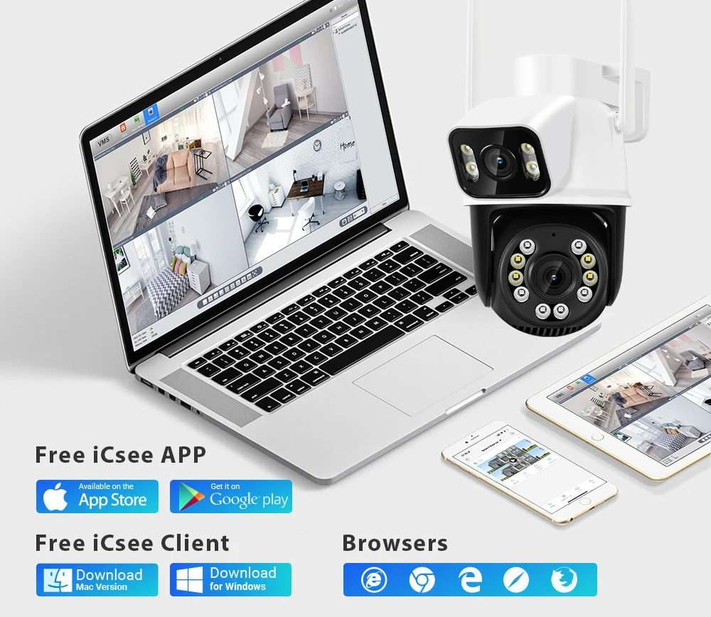 ICsee Outdoor 6-мегапиксельная беспроводная сетевая камера PTZ с двумя объективами IP 6-мегапиксельная камера безопасности с отс (6)