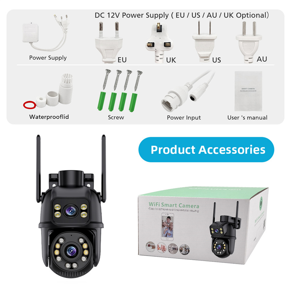 ICsee Outdoor 6-мегапиксельная беспроводная сетевая камера PTZ с двумя объективами IP 6-мегапиксельная камера безопасности с отслеживанием WiFi Мини-сетевая камера с двумя объективами