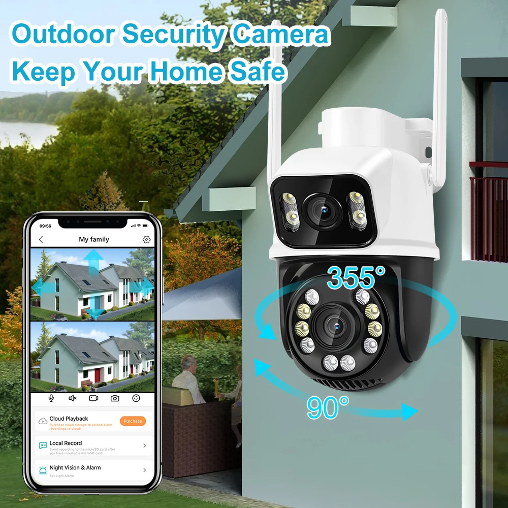 ICsee Outdoor 6-мегапиксельная беспроводная сетевая камера PTZ с двумя объективами IP 6-мегапиксельная камера безопасности с отсле (1)