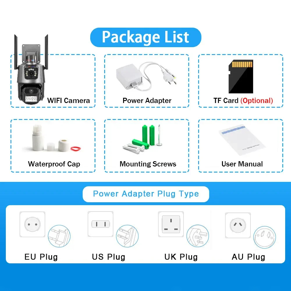 ICsee WiFi, карта памяти 128 ГБ, PTZ-камера безопасности, беспроводная камера видеонаблюдения с двумя объективами，9-мегапиксельная 6-мегапиксельная наружная сетевая камера с двумя объективами и WiFi,