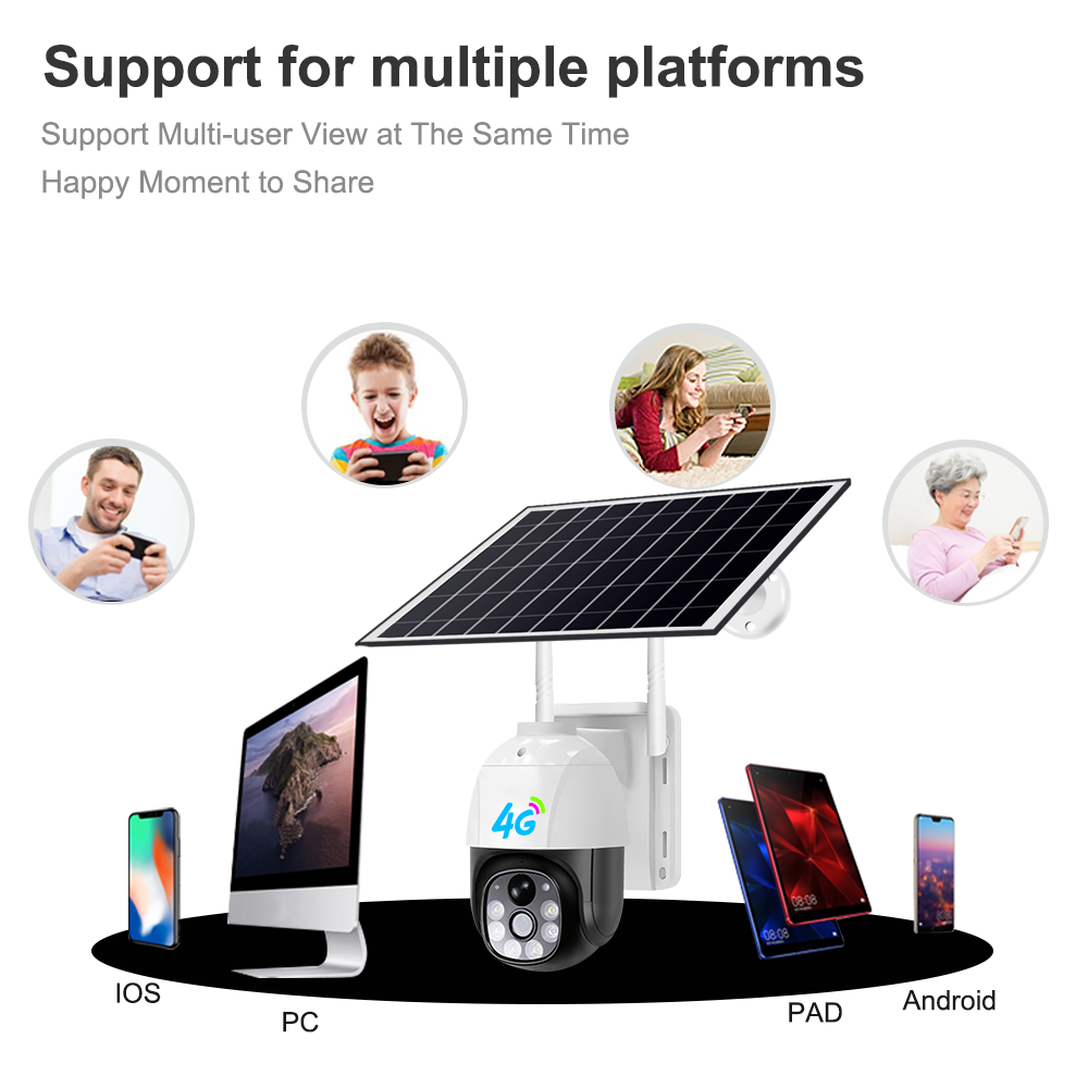 V380 3MP 4G Солнечная батарея с поворотным механизмом 3MP Наружная 4G Солнечная водонепроницаемая цветная камера видеонаблюдения