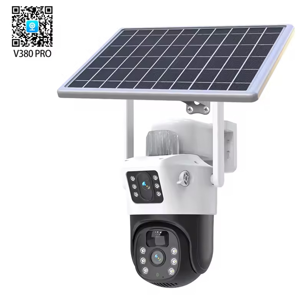 V380 4MP 4G Солнечная PTZ-камера с двумя объективами Двойная камера безопасности 4G Камера для наружного наблюдения с питанием от солнечной батареи Двойная камера 4G с солнечной батареей