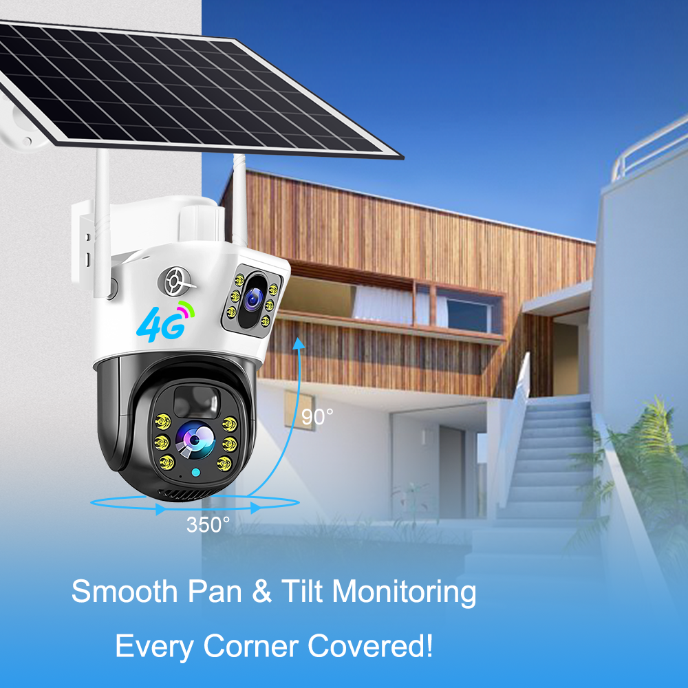 V380 4MP 4G Солнечная камера с двойным объективом и поворотным кронштейном CCTV для видеонаблюдения 4G Наружная солнечная камера с (10)