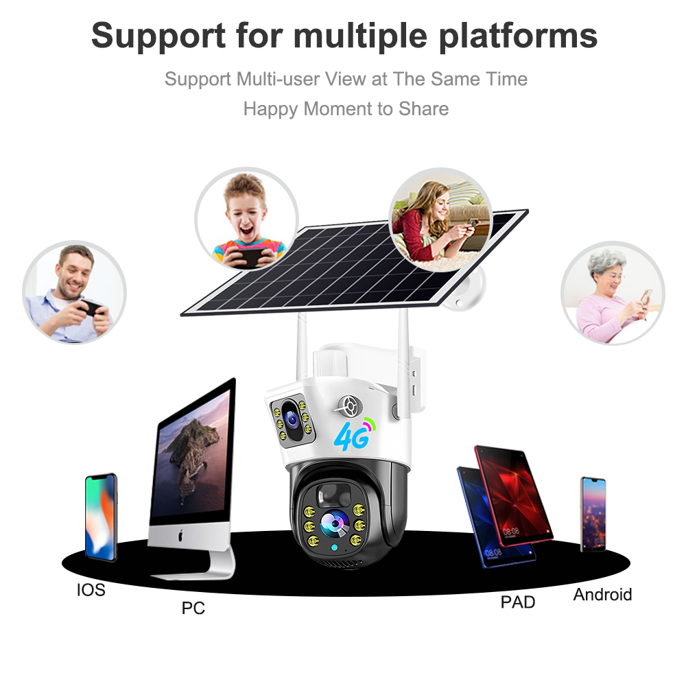 V380 4MP 4G Солнечная камера с двойным объективом и поворотным кронштейном CCTV для видеонаблюдения 4G Наружная солнечная камера с поворотным кронштейном 4G Двойная солнечная камера безопасности V380