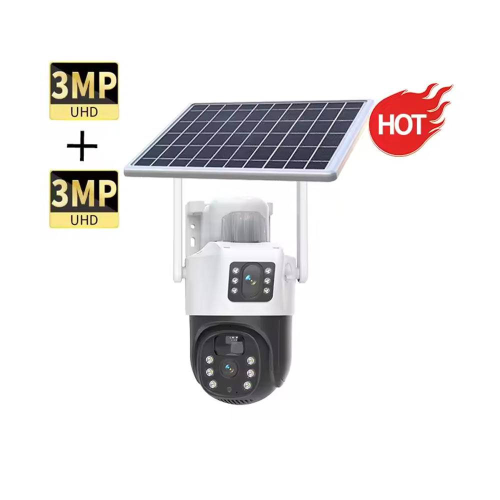 V380 4MP наружная беспроводная солнечная камера с двумя объективами PTZ, двусторонней аудиосвязью и питанием от WiFi 4MP камера безопасности с двумя объективами и питанием от солнечной батареи