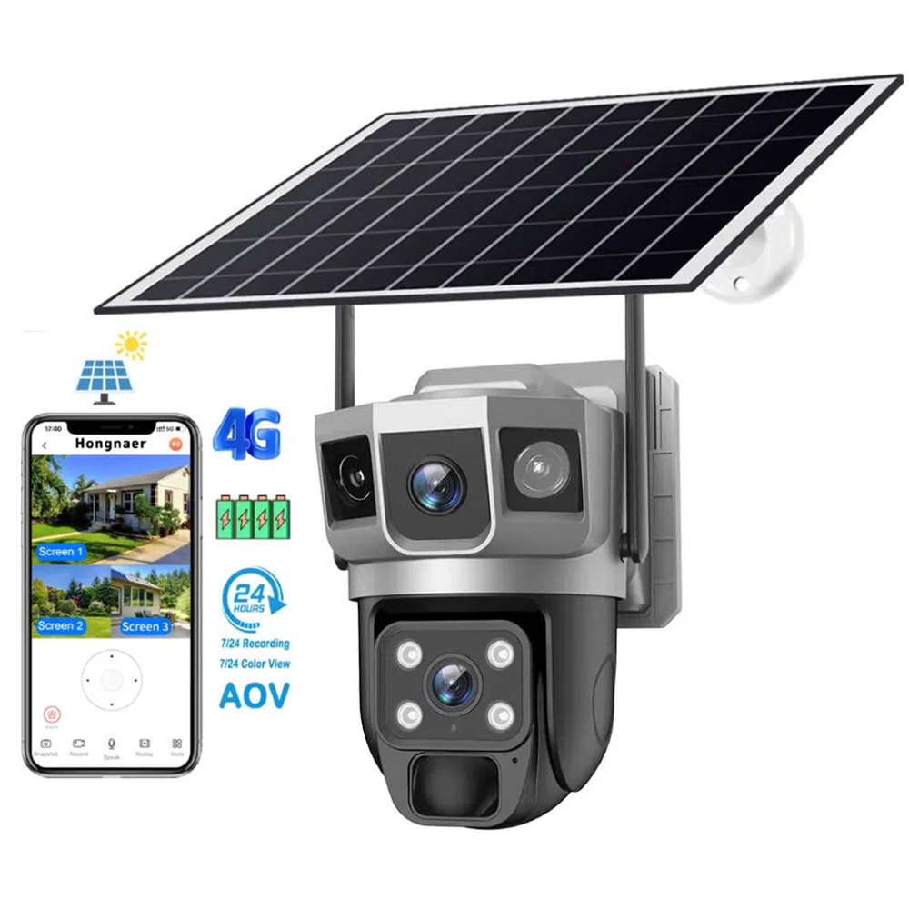 V380 AOVСолнечная 4G-камера для наружного наблюдения, круглосуточная работа от аккумулятора, 3 Мп 4G-камера для наружного наблюдения с солнечной батареей и поворотным кронштейном