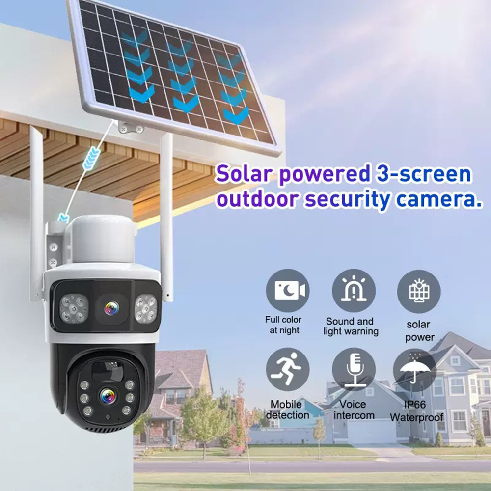 V380 Наружная 4G-камера с двумя объективами и солнечной батареей Двойная камера с совместным управлением 4G PTZ-камера с солнечной батареей Двойная камера 4G PTZ с солнечной батареей