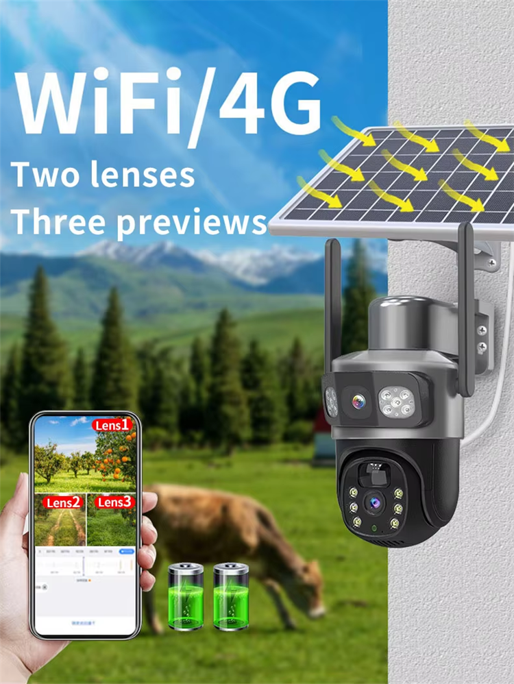V380 Наружная 4G-камера с двумя объективами и солнечной батареей, с (2)