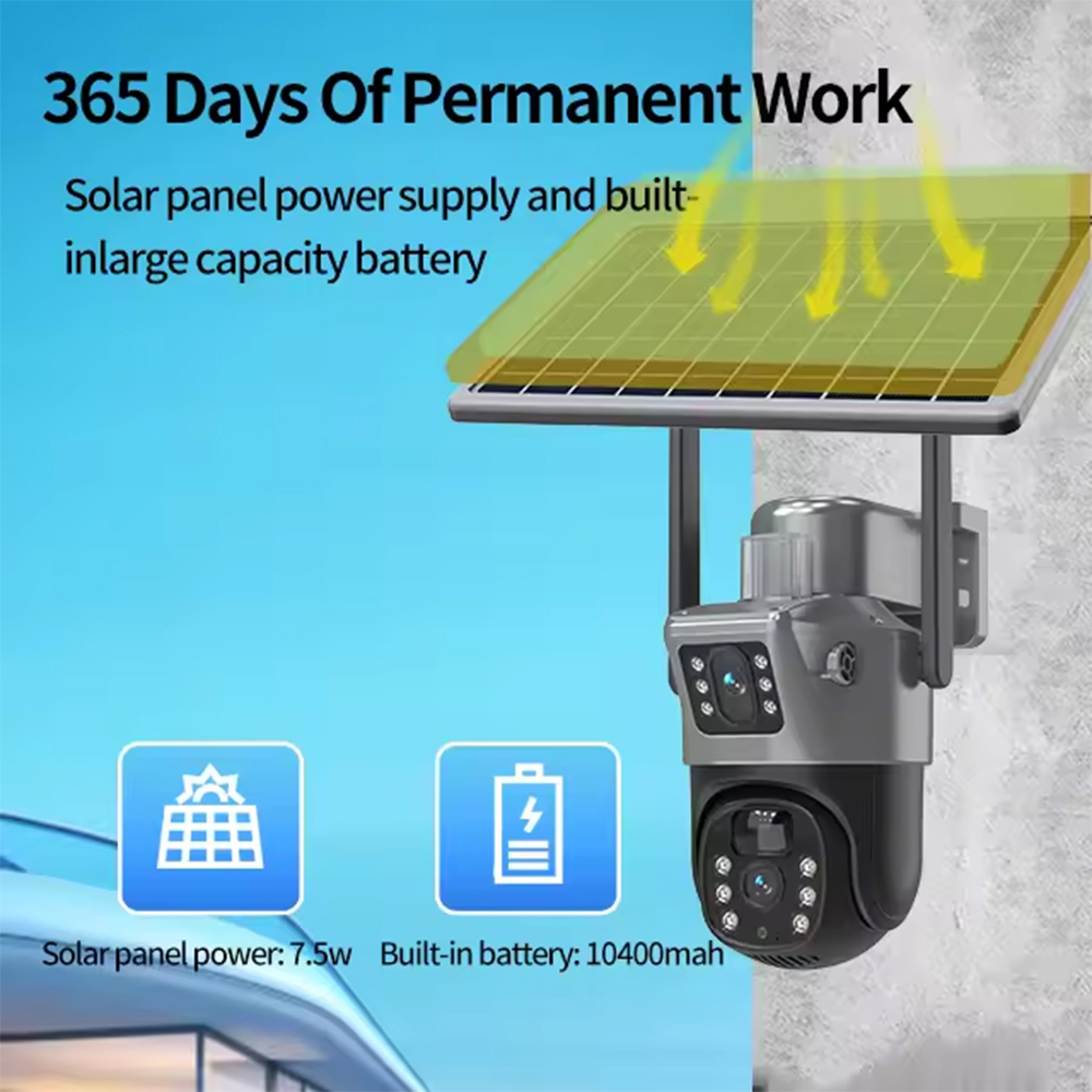 V380 Солнечная уличная водонепроницаемая 4G-камера с цветным ночным видением, красным и синим световым сигналом, солнечной батареей и камерой виде