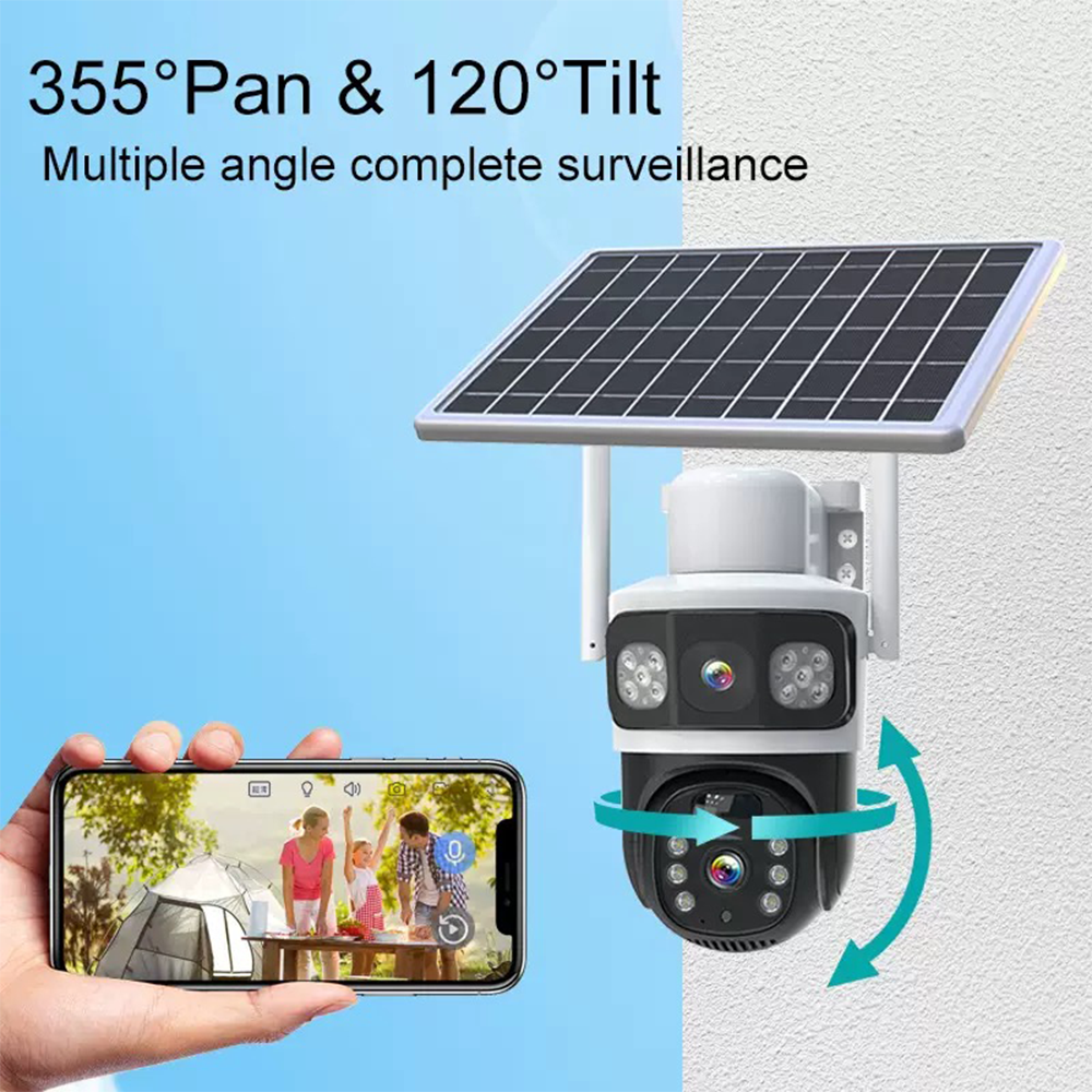 Двойная камера с высоким разрешением 4K 4G и солнечной панелью, автоматическое отслеживание, водонепроницаемость IP66 для использования на открытом воздухе, камера Eseecloud с солнечной панелью и 4G-модулем.