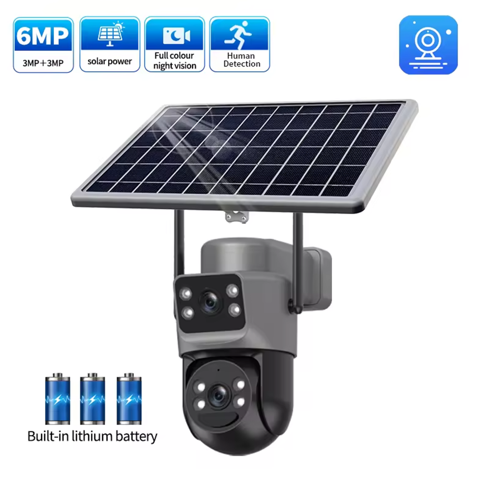 беспроводная IP-система безопасности 4G, питание от SIM-карты，6-мегапиксельная наружная PTZ-камера видеонаблюдения с солнечной батареей,