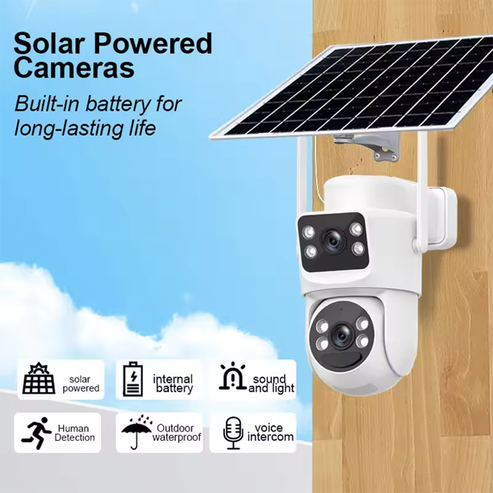 беспроводная IP-система безопасности 4G, питание от SIM-карты，6-мегапиксельная наружная PTZ-камера видеонаблюдения с солнечной батареей,
