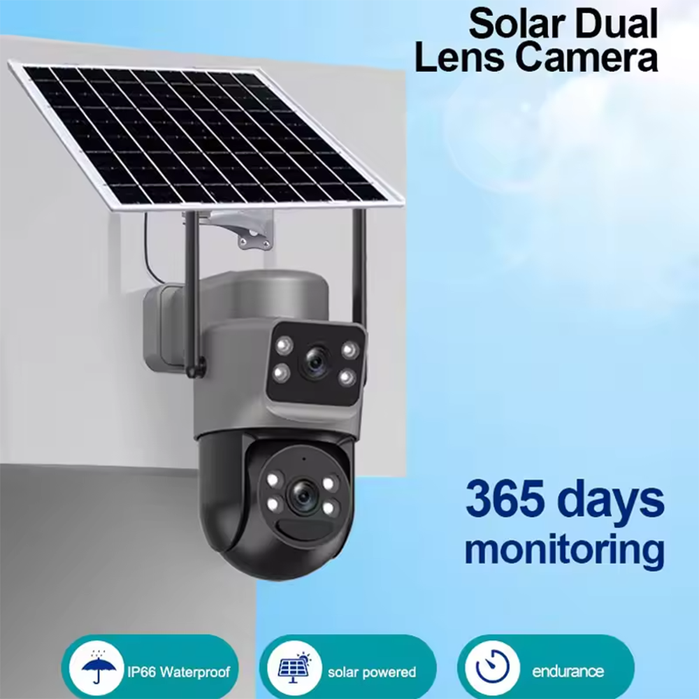 беспроводная IP-система безопасности 4G, питание от SIM-карты，6-мегапиксельная наружная PTZ-камера видеонаблюдения с солнечной батареей,